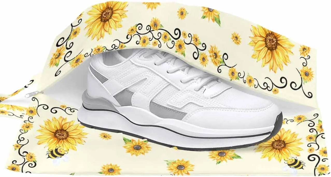 Sunflower Shoe Bags - Large Travel Golf Shoes Pouch Bags Storage Organizer Accessories with Zipper & Handle for Men,Women,Kids,Traveling,Gym,Sport,Yellow Bee Floral Spring Summer Country Pastoral