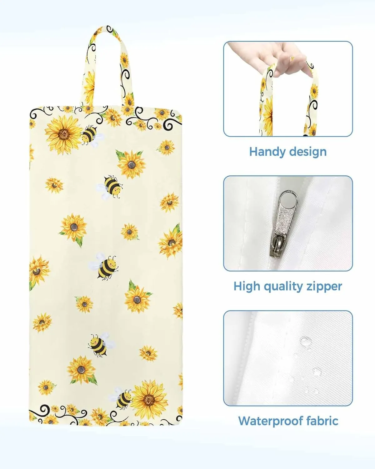 Sunflower Shoe Bags - Large Travel Golf Shoes Pouch Bags Storage Organizer Accessories with Zipper & Handle for Men,Women,Kids,Traveling,Gym,Sport,Yellow Bee Floral Spring Summer Country Pastoral