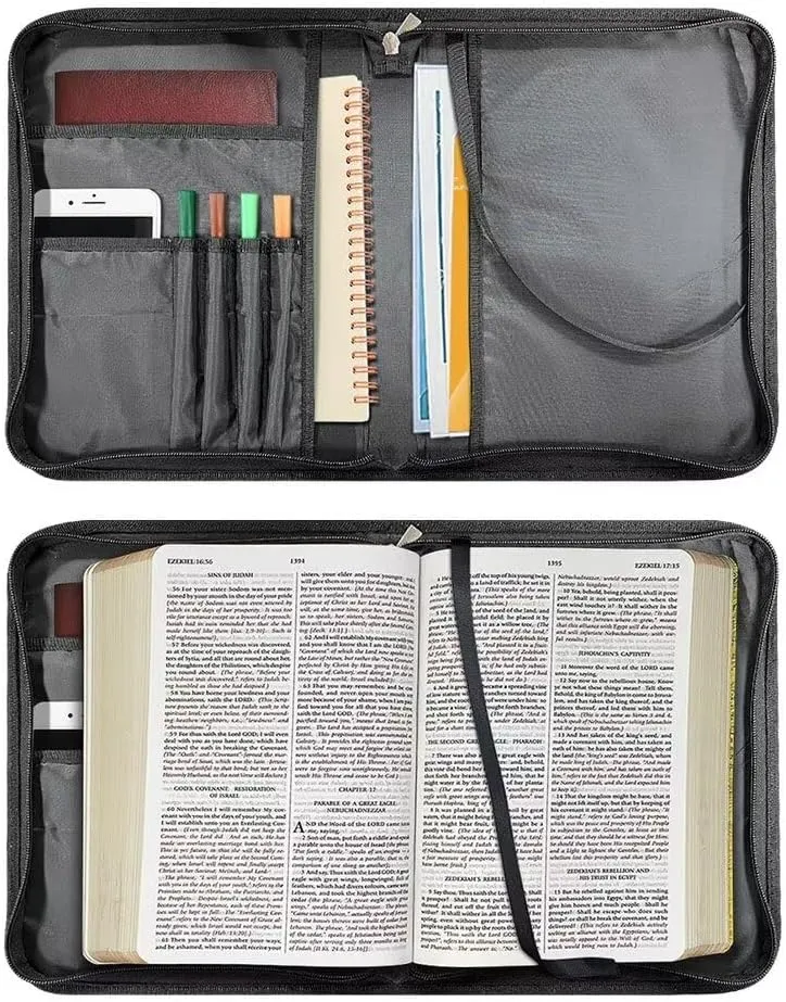 Suobstales Boho Mandala Flower Pattern Bible Cover for Women Men Book Cover PU Leather Bible Case Church Bag with Handle Multifunctional Bible Study Tools Christian Tote Bags with Shoulder Strap, L
