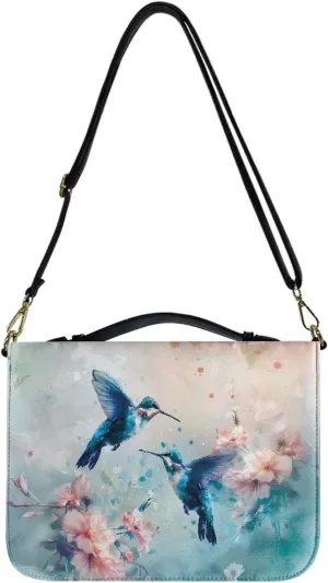 Suobstales Hummingbird Flower Pattern Bible Case for Women Men Waterproof Bible Covers Bible Bags Bible Cover with Shoulder Strap, Bible Accessories Bible Study Suppliers Christian Gift, L