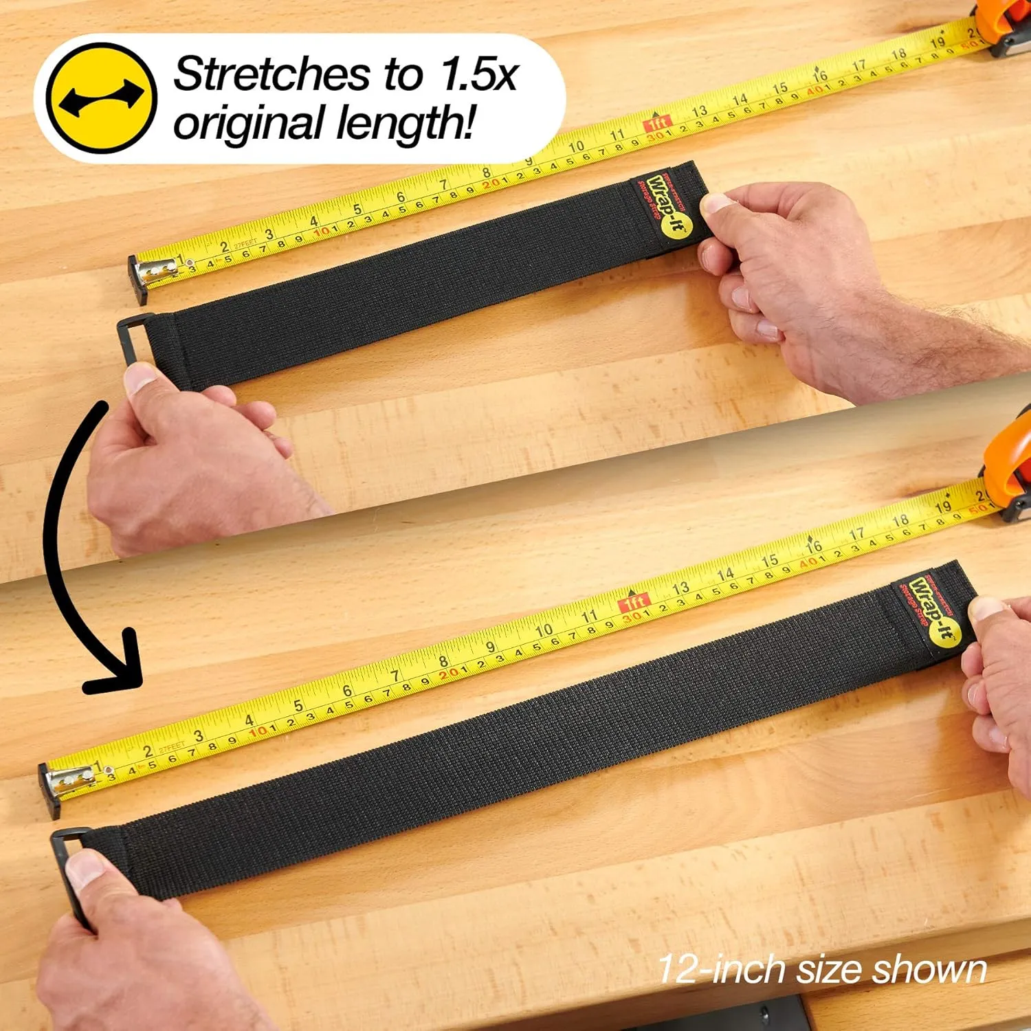 Super-Stretch Wrap-It Storage Straps - 12" (8 Pack) - Elastic Hook and Loop Cinch Straps