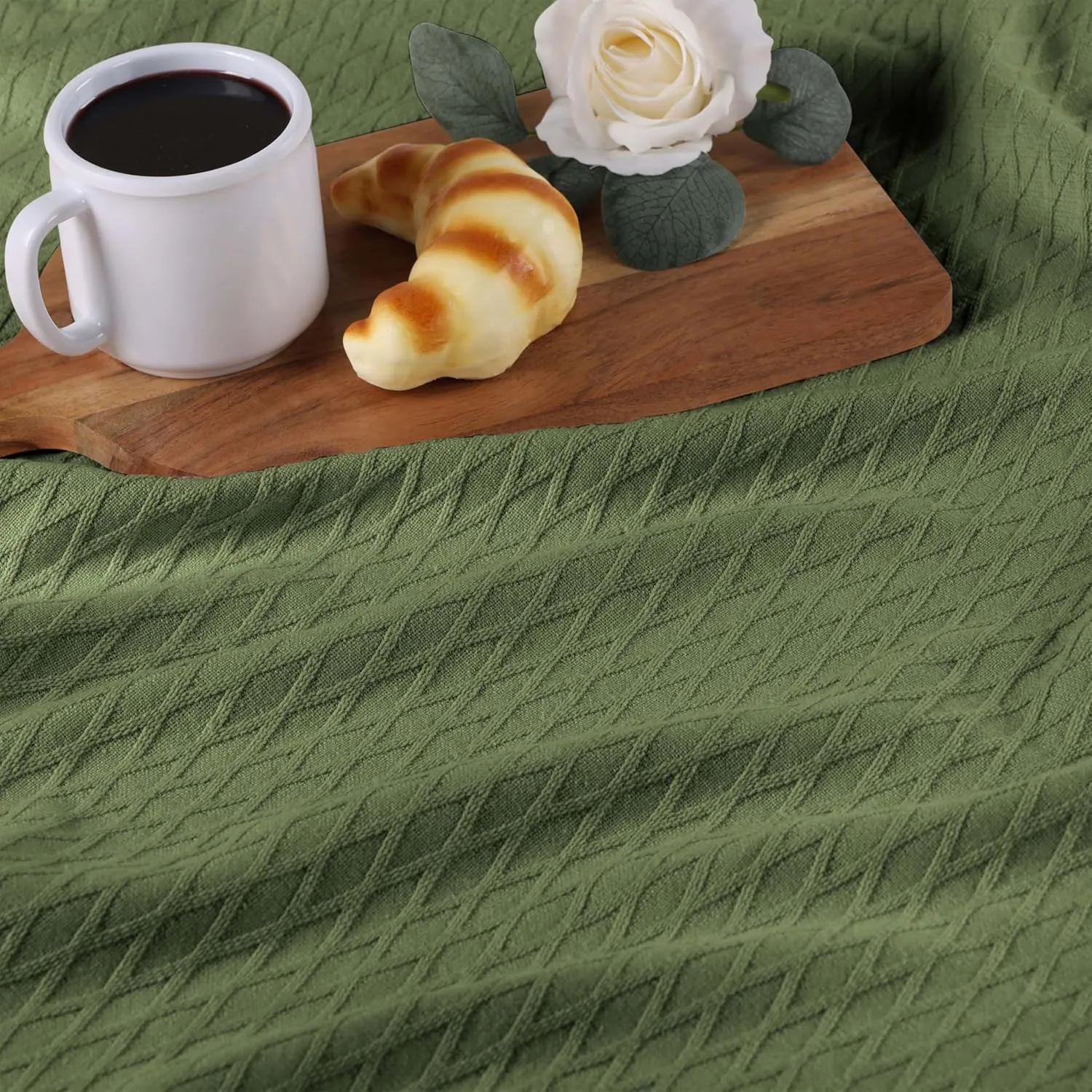 Superior 100% Cotton Diamond Weave Blanket, for Bedroom, Living Room, Couch, Picnics, Travel, Beach, or Camping, Comfy Blanket, Bedroom Decor, Essentials, Cover for Bed, Full/Queen, Forest Green