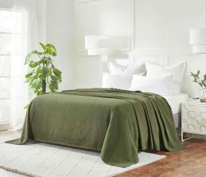 Superior 100% Cotton Diamond Weave Blanket, for Bedroom, Living Room, Couch, Picnics, Travel, Beach, or Camping, Comfy Blanket, Bedroom Decor, Essentials, Cover for Bed, Full/Queen, Forest Green