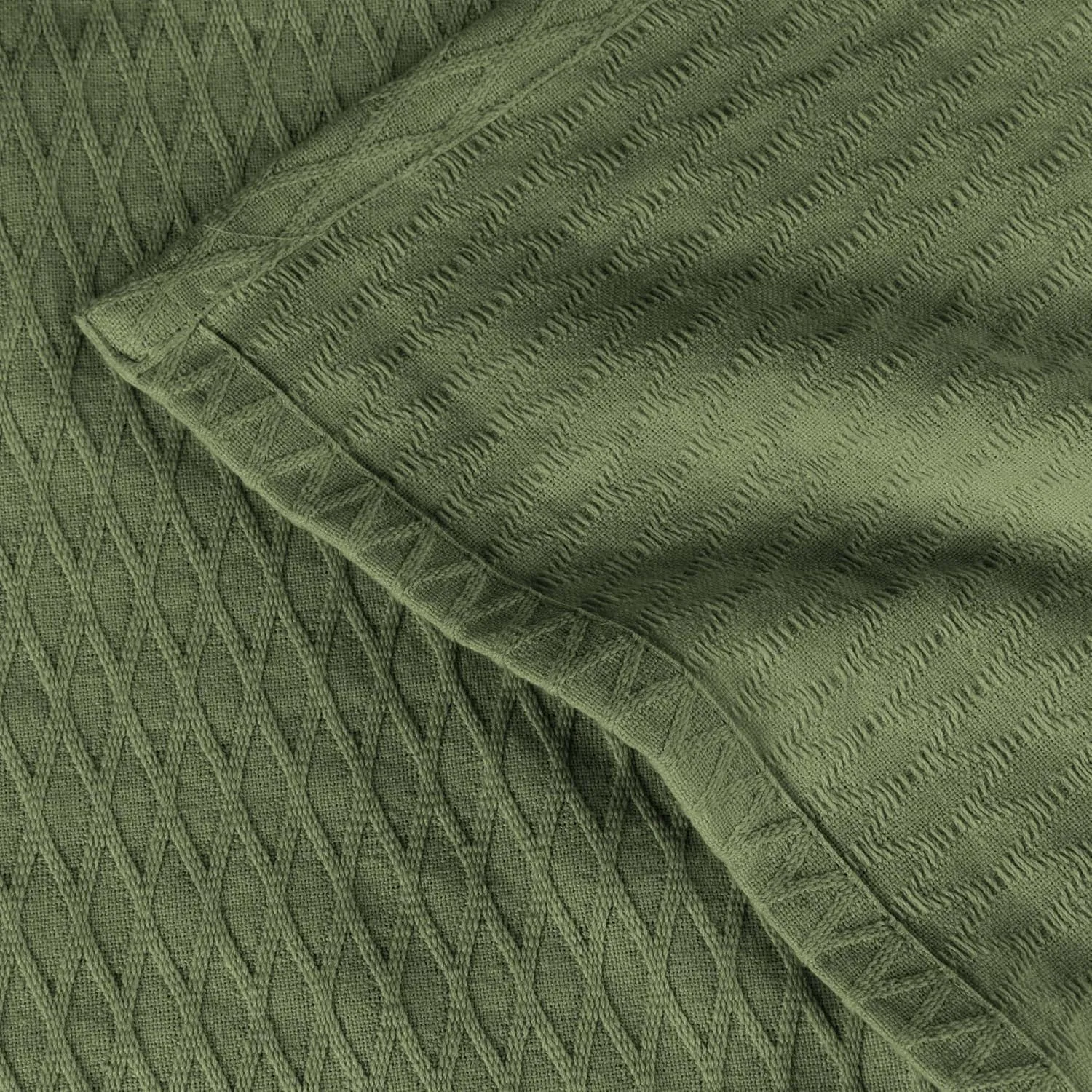 Superior 100% Cotton Diamond Weave Blanket, for Bedroom, Living Room, Couch, Picnics, Travel, Beach, or Camping, Comfy Blanket, Bedroom Decor, Essentials, Cover for Bed, Full/Queen, Forest Green