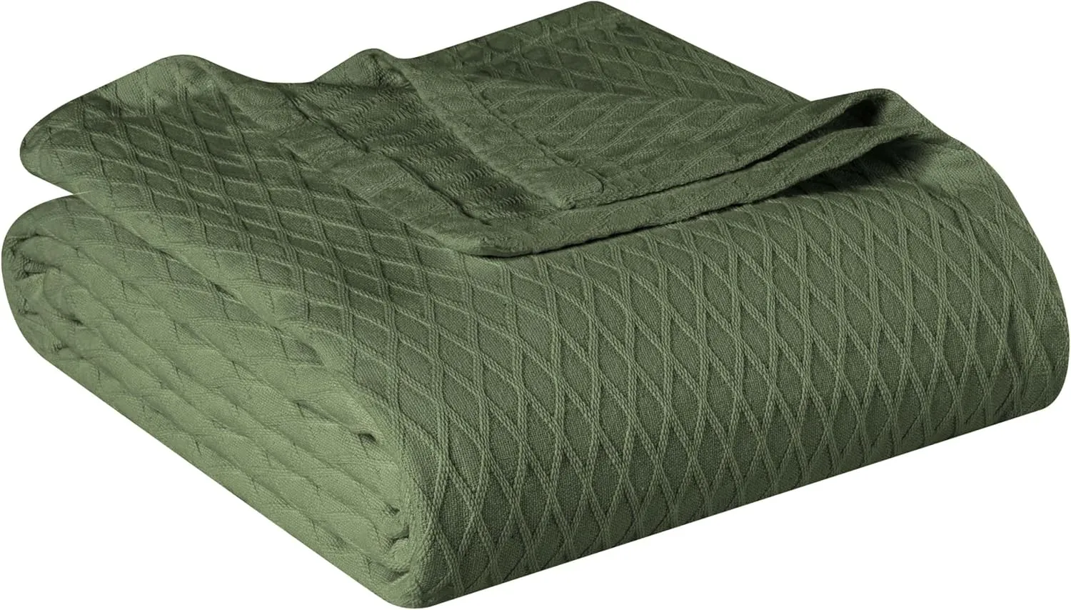 Superior 100% Cotton Diamond Weave Blanket, for Bedroom, Living Room, Couch, Picnics, Travel, Beach, or Camping, Comfy Blanket, Bedroom Decor, Essentials, Cover for Bed, Full/Queen, Forest Green