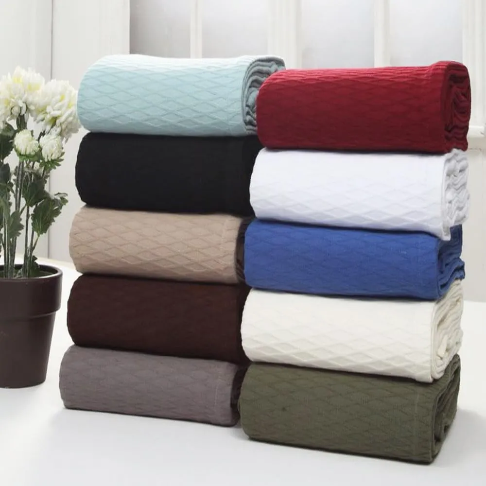 Superior 100% Cotton Diamond Weave Blanket, for Bedroom, Living Room, Couch, Picnics, Travel, Beach, or Camping, Comfy Blanket, Bedroom Decor, Essentials, Cover for Bed, Full/Queen, Forest Green