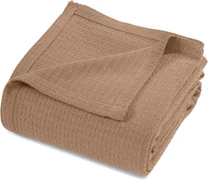 Superior Waffle Weave Cotton Blanket, Perfect for Bedroom, Living Room, Couch, Picnics, Travel, Beach, or Camping, Comfy Blanket, Bedroom Decor, Essentials, Honeycomb Knit, Full/Queen, Camel