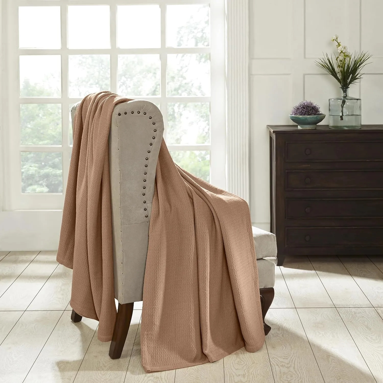 Superior Waffle Weave Cotton Blanket, Perfect for Bedroom, Living Room, Couch, Picnics, Travel, Beach, or Camping, Comfy Blanket, Bedroom Decor, Essentials, Honeycomb Knit, Full/Queen, Camel