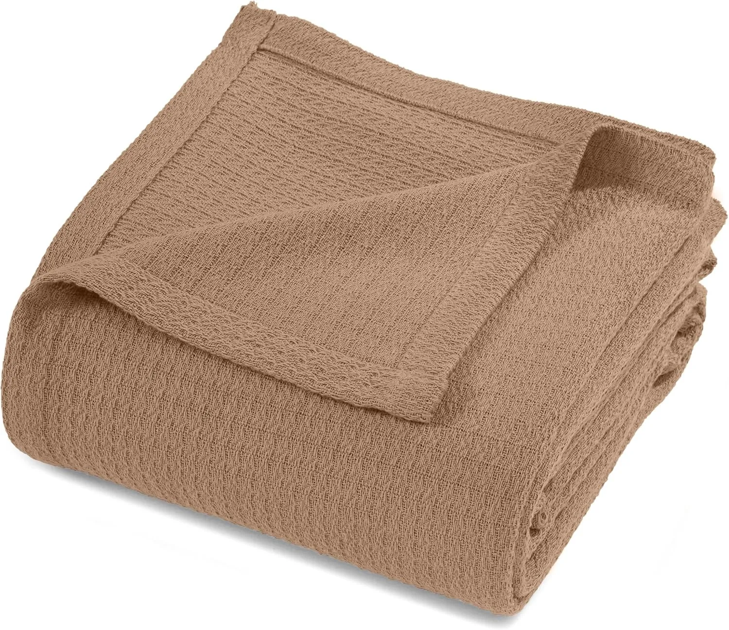 Superior Waffle Weave Cotton Blanket, Perfect for Bedroom, Living Room, Couch, Picnics, Travel, Beach, or Camping, Comfy Blanket, Bedroom Decor, Essentials, Honeycomb Knit, Full/Queen, Camel