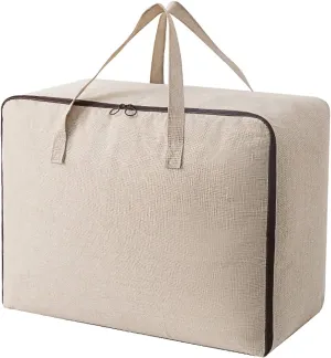 Surblue Clothes Storage Bag Organizer with Durable Handles Thick Fabric Large Capacity for Blanket Comforter Clothing Bedding (Beige, M)