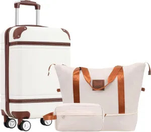 SVRCK Elegant Hardshell Luggage Set for Stress-Free Travel, Includes Carry-On Suitcase and Travel Bags, Stylish White