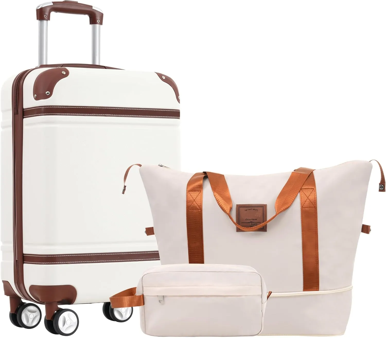 SVRCK Elegant Hardshell Luggage Set for Stress-Free Travel, Includes Carry-On Suitcase and Travel Bags, Stylish White