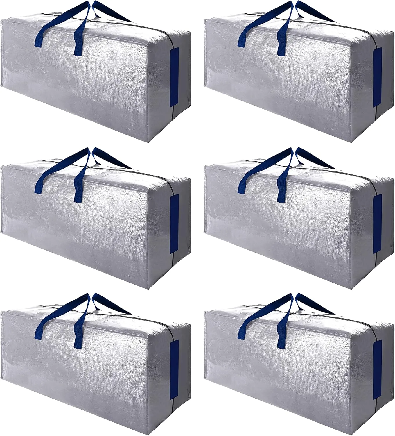 SWEET DOLPHIN 6 Pack Extra Large Moving Bags with Strong Zippers & Carrying Handles, Heavy Duty Storage Tote for Space Saving Moving Storage, Fold Flat, Alternative to Moving Box (Silver)