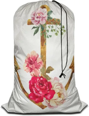 Swono Anchor Extra Large Travel Laundry Bag, Rip-Stop Dirty Clothes Bag with Drawstring, Watercolor Rustic Flower Romantic Heavy Duty Travel Laundry Bag, Large Laundry Hamper Liner