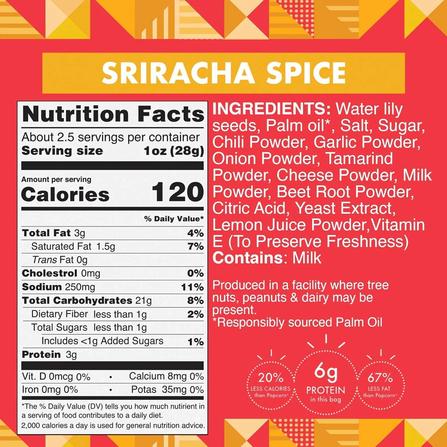 Taali Sriracha Spice Water Lily Pops (4-Pack) - Spicy Roasted Fox Nuts Makhana Snack | Crunchy Indian Healthy Snacks | Protein-rich, Gluten Free, Non GMO | 2.3 oz Multi-Serve Bags