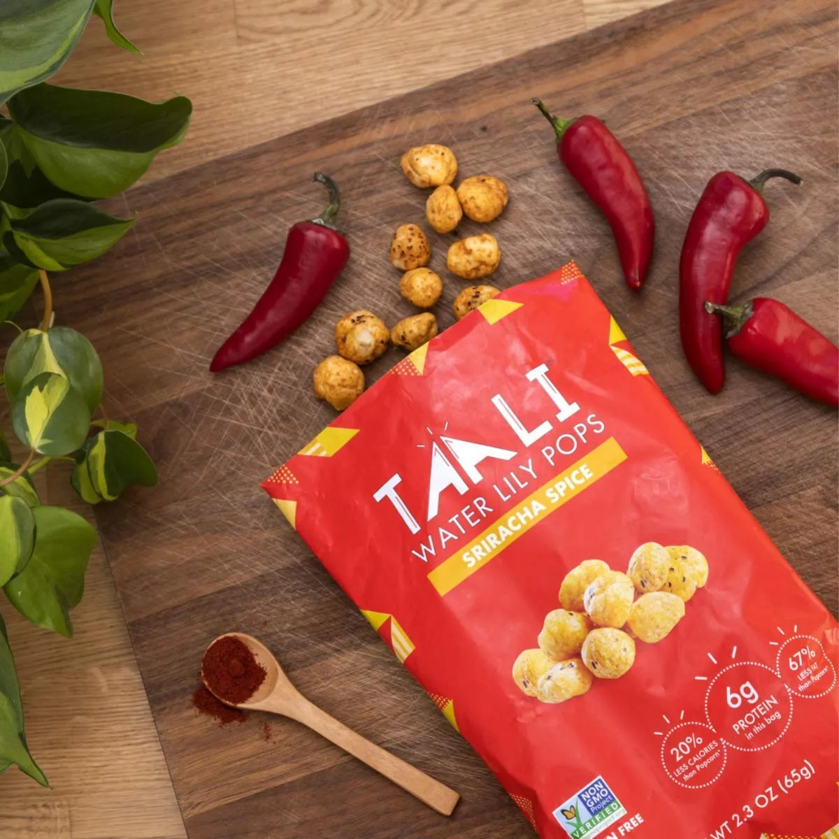Taali Sriracha Spice Water Lily Pops (4-Pack) - Spicy Roasted Fox Nuts Makhana Snack | Crunchy Indian Healthy Snacks | Protein-rich, Gluten Free, Non GMO | 2.3 oz Multi-Serve Bags