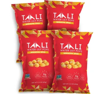 Taali Sriracha Spice Water Lily Pops (4-Pack) - Spicy Roasted Fox Nuts Makhana Snack | Crunchy Indian Healthy Snacks | Protein-rich, Gluten Free, Non GMO | 2.3 oz Multi-Serve Bags
