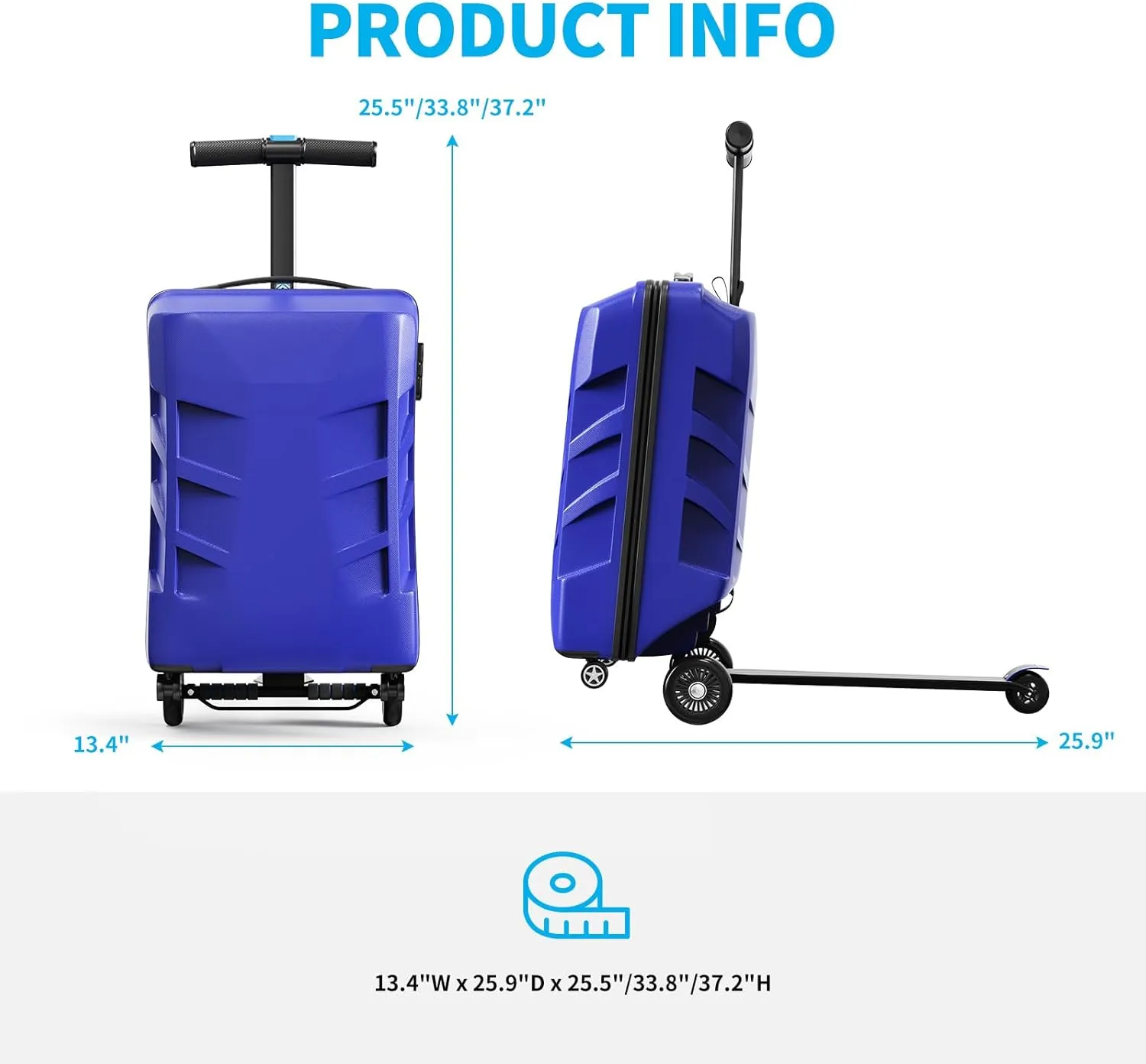 TABU 21" 3-D Hardshell Scooter Suitcase for Kid & Adult, Foldable Carry-on Scooter Luggage with Telescopic Handle, Multifunctional Ride On Lightweight Luggage for Age 4-15, Dark Blue