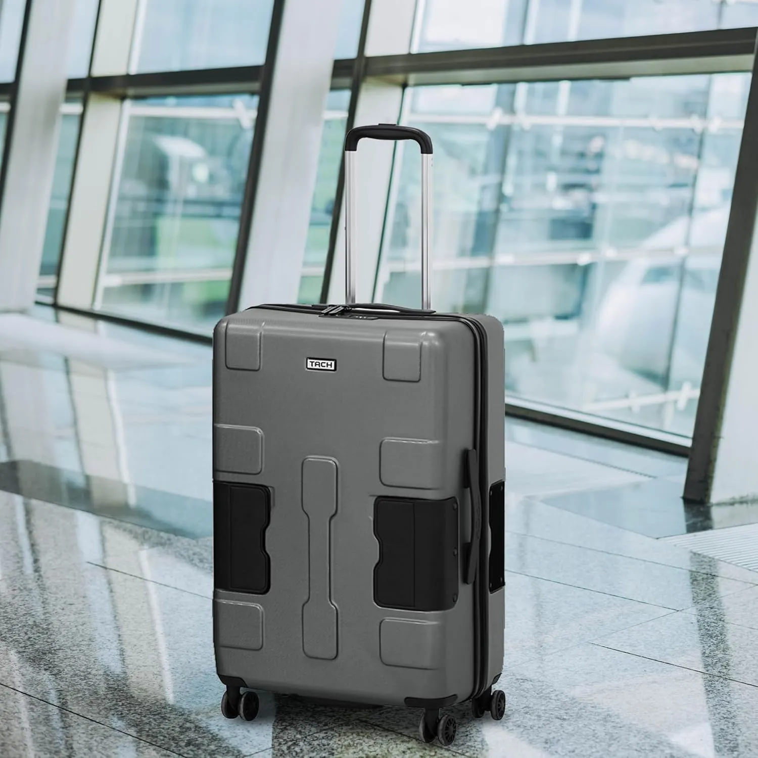 Tach V3.1 Hard Shell Carry On Luggage 20 inch | Carry on Luggage with Spinner Wheels & Patented Built-In Connecting System | One Piece Rolling Suitcase Links 9 Bags At Once (Grey)