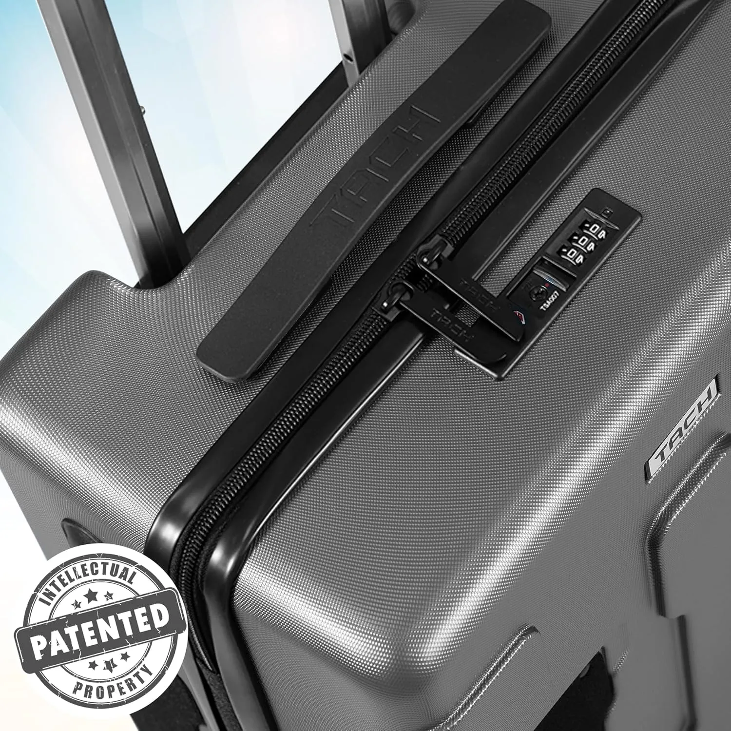 Tach V3.1 Hard Shell Carry On Luggage 20 inch | Carry on Luggage with Spinner Wheels & Patented Built-In Connecting System | One Piece Rolling Suitcase Links 9 Bags At Once (Grey)