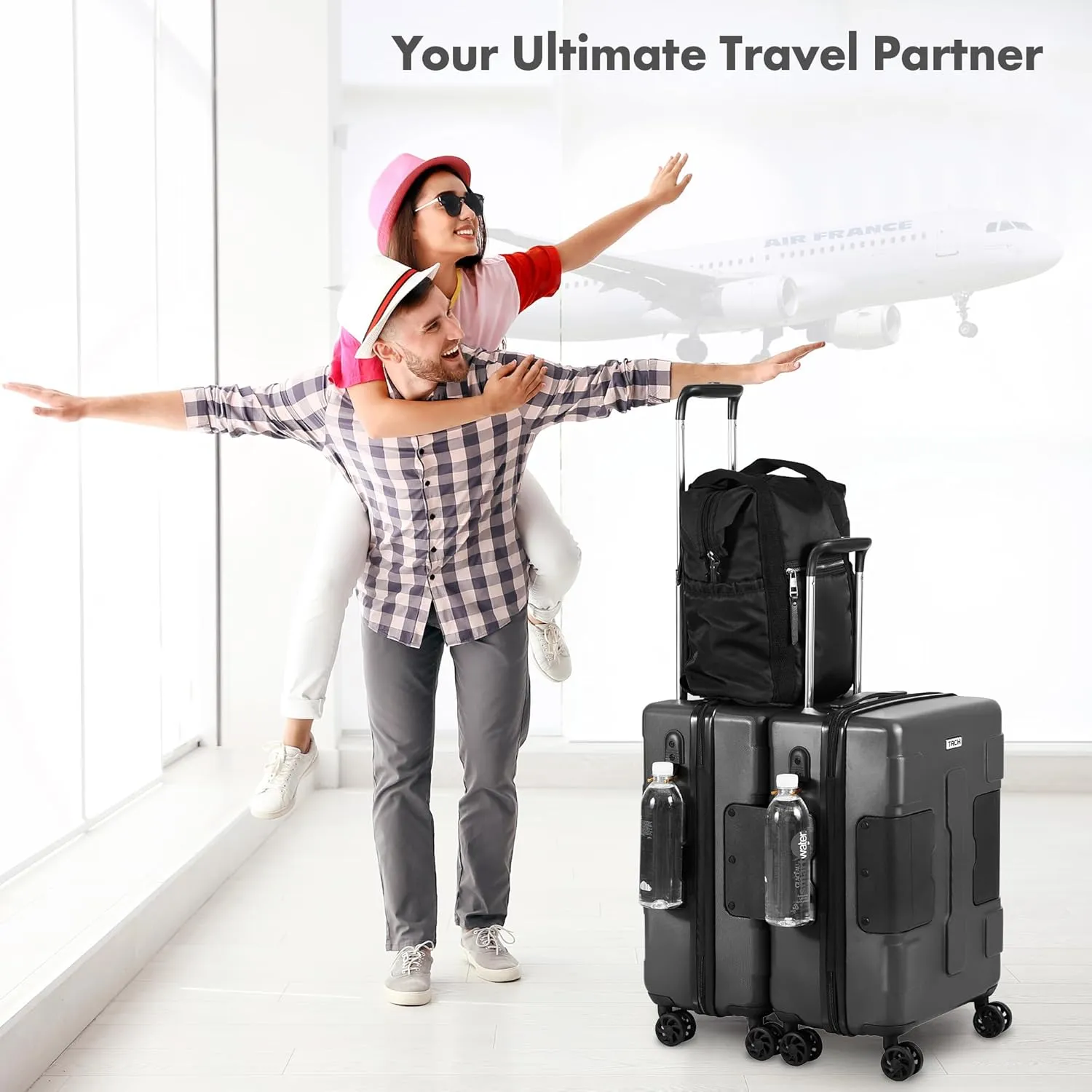 Tach V3.1 Hard Shell Carry On Luggage 20 inch | Carry on Luggage with Spinner Wheels & Patented Built-In Connecting System | One Piece Rolling Suitcase Links 9 Bags At Once (Grey)