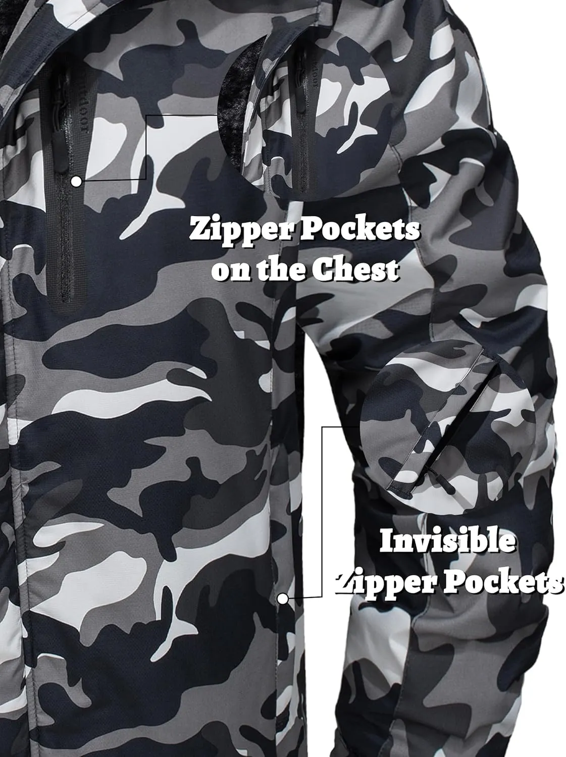TACVASEN Men's Ski Snowboard Jacket Warm Winter Windproof Hiking Fishing Travel Fleece Lined Jacket Hooded with Pockets