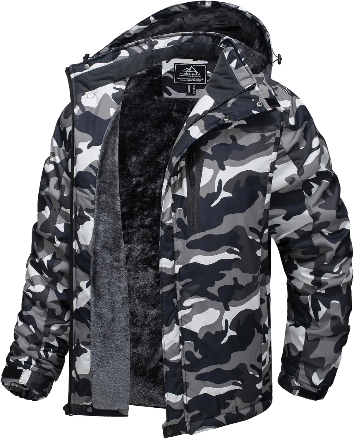 TACVASEN Men's Ski Snowboard Jacket Warm Winter Windproof Hiking Fishing Travel Fleece Lined Jacket Hooded with Pockets
