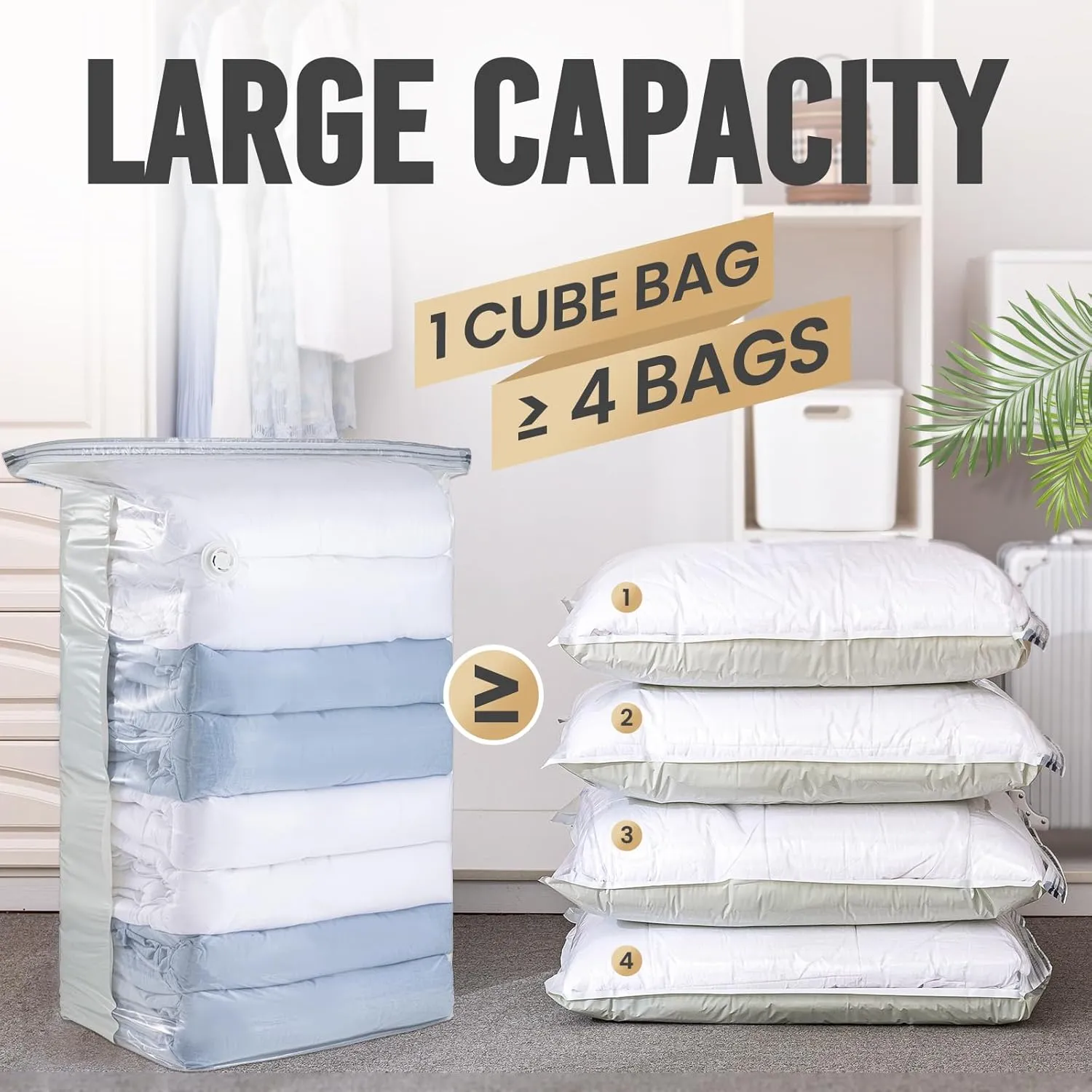 TAILI 12 Pack Vacuum Storage Bags, Space Saver Bags, Jumbo Cube 31x40x15 Inch, Extra Large Vacuum Seal Bags for Comforters, Blankets, Bedding, Clothing, Space Saving Closet Organization, Cream