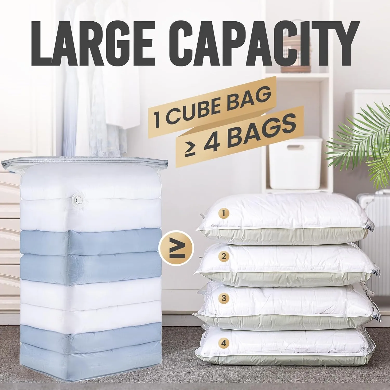 TAILI 6 Pack Vacuum Storage Bags, Jumbo Cube (31x40x15 Inch), Extra Large Vacuum Seal Bags for Comforters, Blankets, Bedding, Clothes, Closet Organization Space Saving, Clear