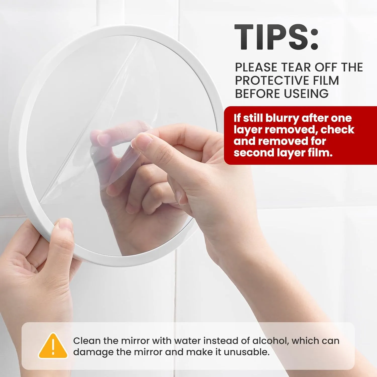TAILI Shower Mirror Fogless for Shaving, Removable Anti Fog Wall Hanging Mirror for Travel Camping, Adjustable Shower & Bathroom Accessories, Shatterproof - for Men and Women(White)
