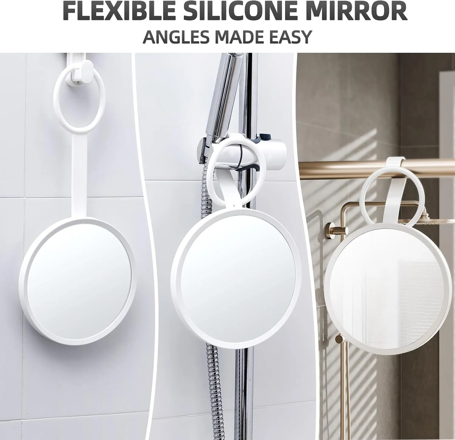 TAILI Shower Mirror Fogless for Shaving, Removable Anti Fog Wall Hanging Mirror for Travel Camping, Adjustable Shower & Bathroom Accessories, Shatterproof - for Men and Women(White)