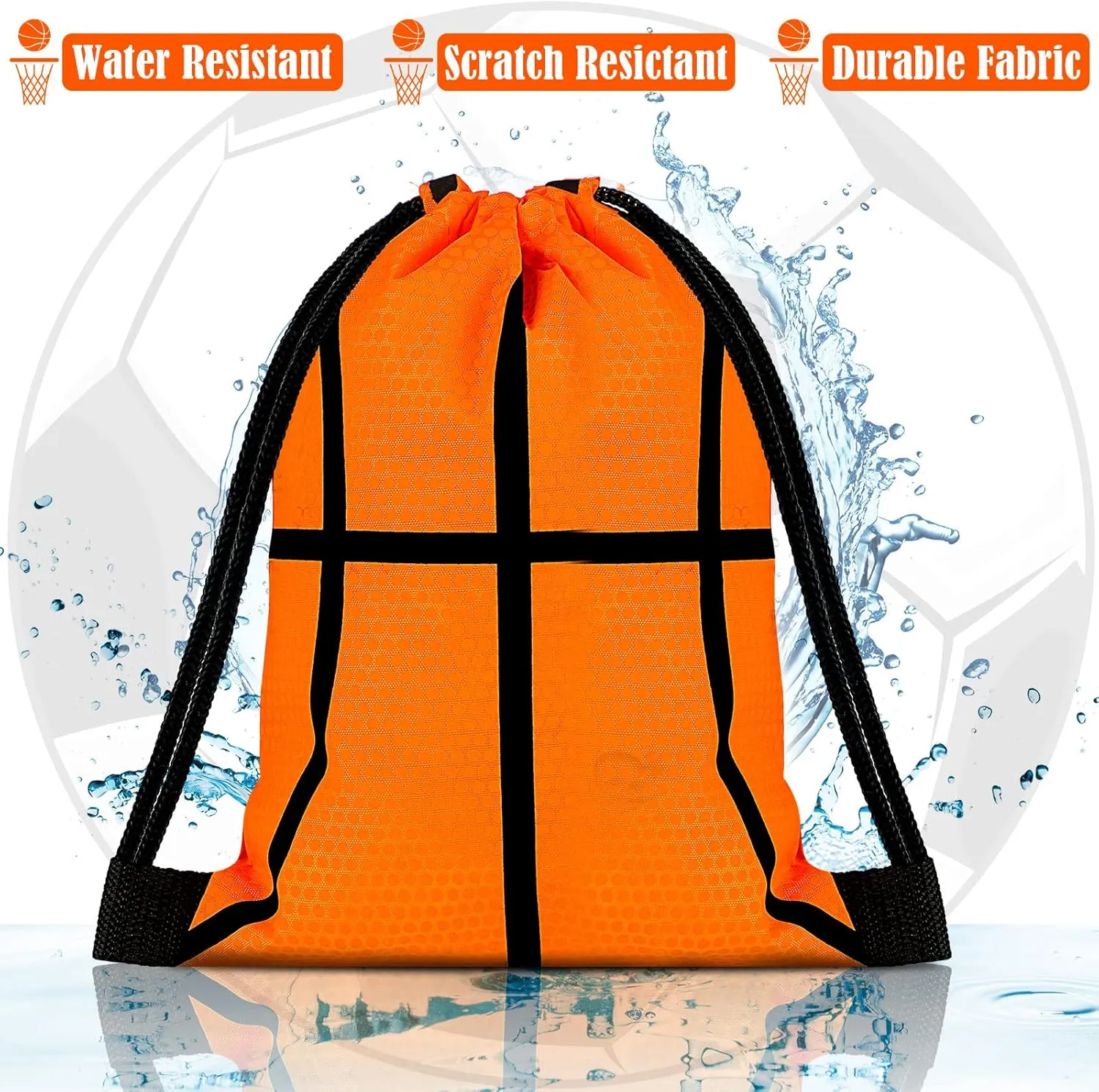 Tanlade 24 Pcs Sport Drawstring Bags Cinch Sack Candy Drawstring Bag Sport Party Goodie Favor Bags Supplies Gifts for Sports Party Men Women (Basketball,7 x 10 Inch)