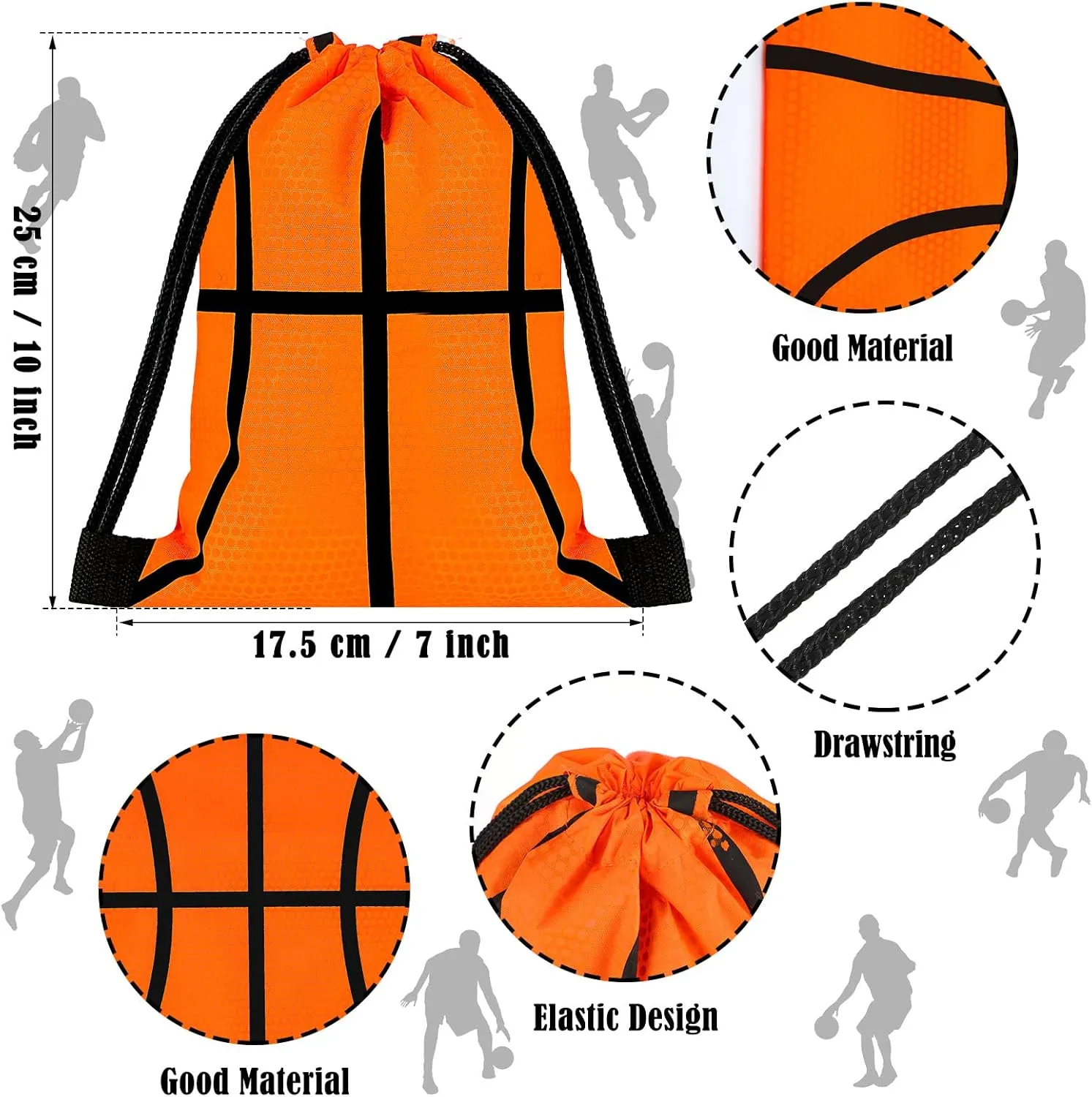 Tanlade 24 Pcs Sport Drawstring Bags Cinch Sack Candy Drawstring Bag Sport Party Goodie Favor Bags Supplies Gifts for Sports Party Men Women (Basketball,7 x 10 Inch)