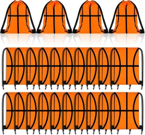 Tanlade 24 Pcs Sport Drawstring Bags Cinch Sack Candy Drawstring Bag Sport Party Goodie Favor Bags Supplies Gifts for Sports Party Men Women (Basketball,7 x 10 Inch)