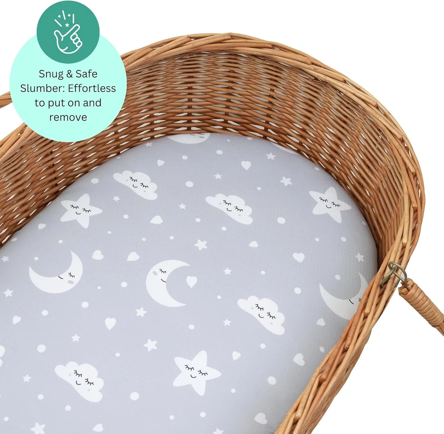 TansyPanda Bassinet Sheets for Munchkin Brica Pod, 4moms MamaRoo, Nordmiex, Beberoad Travel Bassinet, 3PC, 18 x 30 Inch, Ultra Soft, Breathable, Snug Fit, Unisex Boys and Girls (Moon, Stars, Clouds)