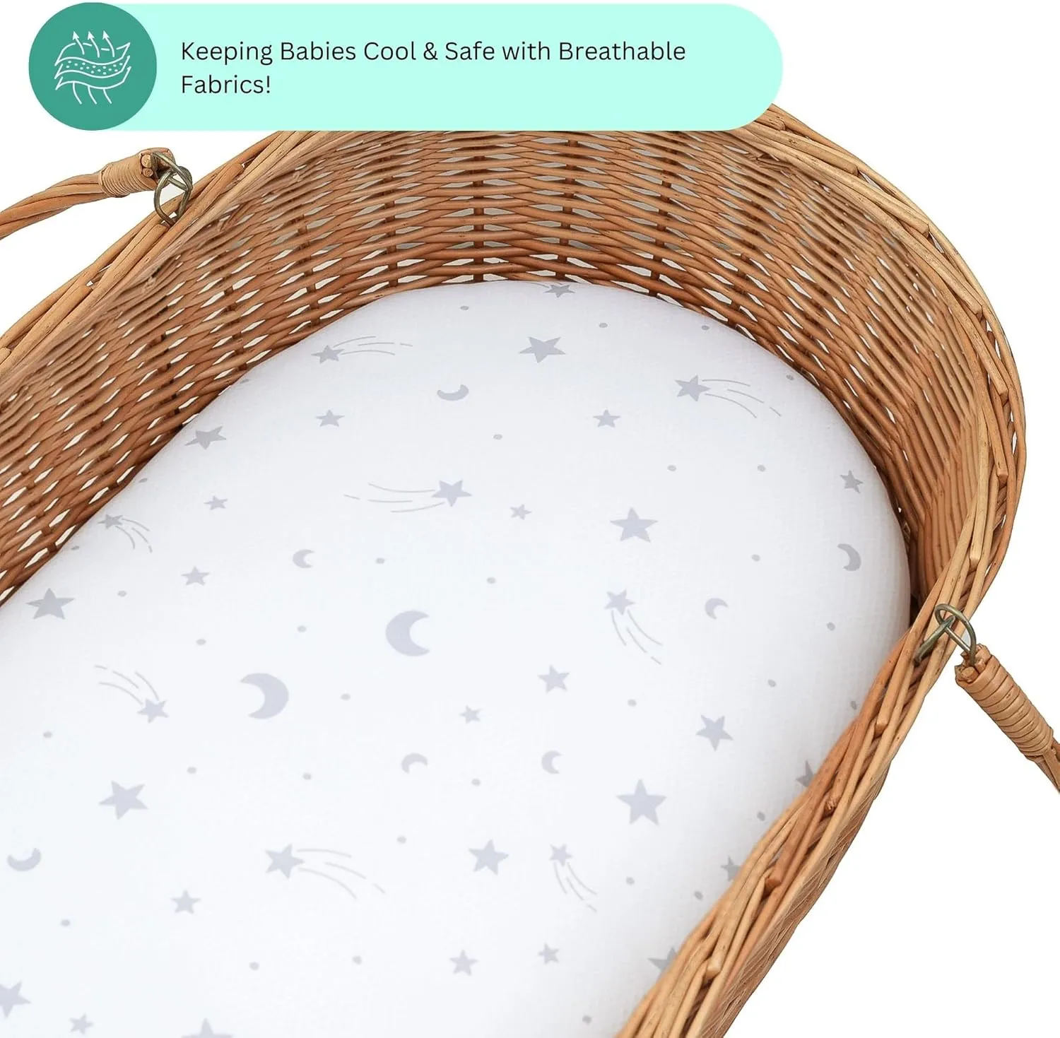 TansyPanda Bassinet Sheets for Munchkin Brica Pod, 4moms MamaRoo, Nordmiex, Beberoad Travel Bassinet, 3PC, 18 x 30 Inch, Ultra Soft, Breathable, Snug Fit, Unisex Boys and Girls (Moon, Stars, Clouds)