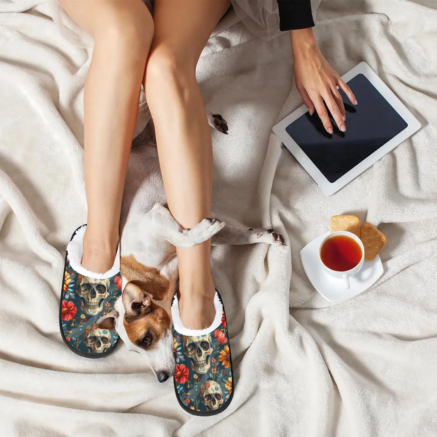 Tavisto Cozy Travel Slippers for Women Men, Non-Slip Sole Fleece Lining Washable House Shoes