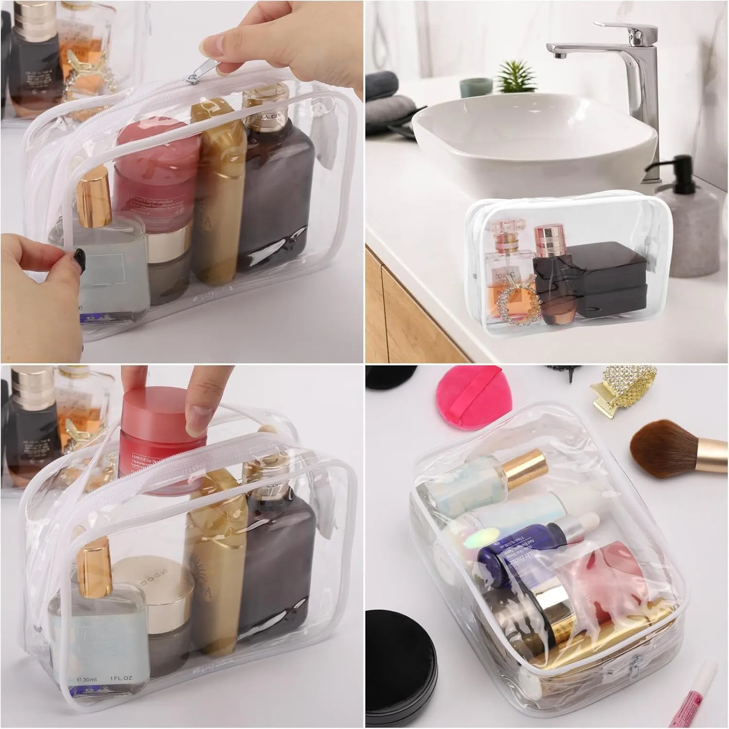 Tbestmax 10 Pack Clear Cosmetic Bags Makeup Bags Portable Waterproof TSA Approved Travel Toiletry Bags Organizer