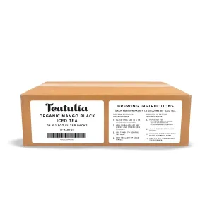 Teatulia Organic Unsweetened Mango Black Iced Tea Bags Gallon Size (24 Jumbo Tea Bags - Brews 36 Gallons) | Ice Tea Filter Packs For Foodservice, Restaurants, Cafes, Catering