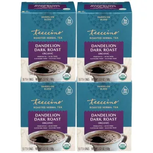 Teeccino Dandelion Tea – Dark Roast – Rich & Roasted Herbal Tea That’s Caffeine Free & Prebiotic with Detoxifying Dandelion Root, 10 Tea Bags (Pack of 4)