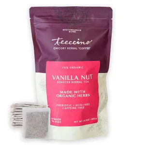 Teeccino Vanilla Nut Herbal Tea, 50 Tagless Eco-Friendly Tea Bags - Rich & Roasted Herbal Tea That’s Caffeine Free & Prebiotic for Natural Energy
