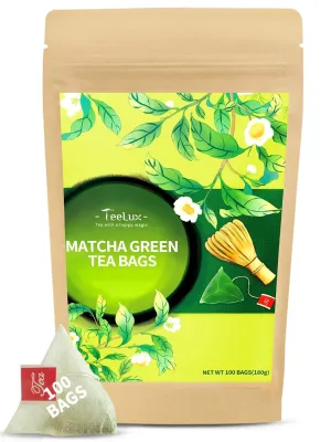 TeeLux Matcha Green Tea Bags, Classic Premium Japanese Matcha   Sencha Green Tea, Super Antioxidant, Zero Calories, Caffeinated, 100 Count
