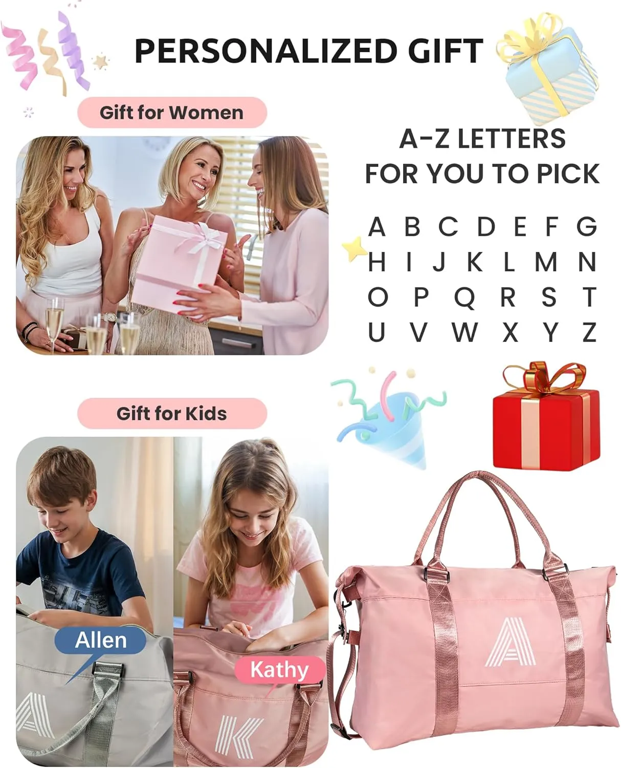 Teen Girl Gifts,Initial Travel Duffel Bag, Gym Bag, Personalized Weekender Bag，Monogram Overnight Bag Daughter In Law Gifts Teen Girl Gift Basket (Letter O)