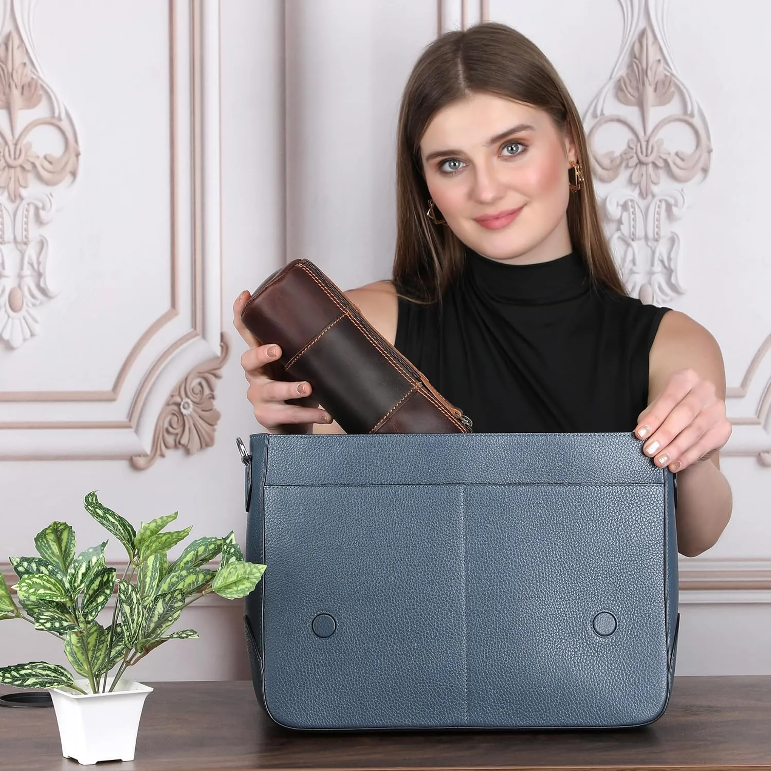 The Antiq Brown Leather Pencil Case, Makeup & Stationery Bag, Zipper Pouch for Daily Essentials, Compact & Stylish Cosmetic Pouch, Multifunctional Storage Organizer, Handmade Durable Leather Bag