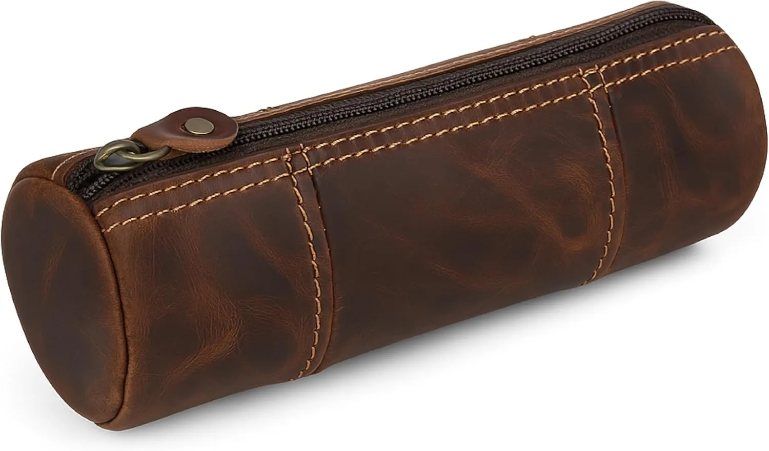 The Antiq Brown Leather Pencil Case, Makeup & Stationery Bag, Zipper Pouch for Daily Essentials, Compact & Stylish Cosmetic Pouch, Multifunctional Storage Organizer, Handmade Durable Leather Bag
