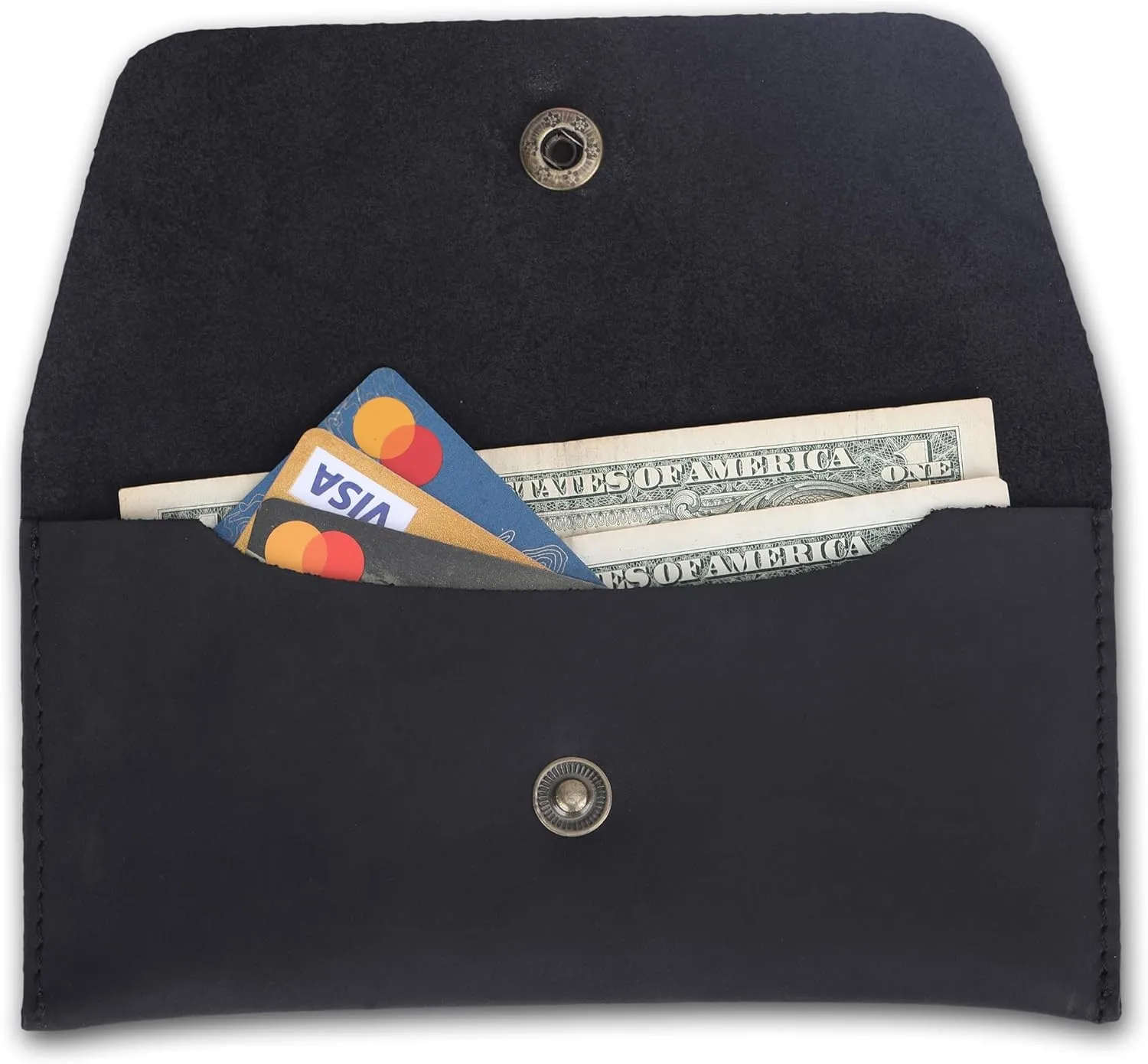 The Antiq Leather Currency Pouch Dollar Bills Organiser Handmade Travel Wallet Utility Money Pouch Cash Currency Envelope- Black