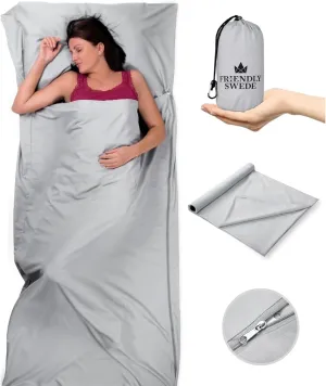 The Friendly Swede Sleeping Bag Liner — Ultralight Polyester or Cold Weather Microfiber Adult Sleep Sack; Thin Travel Sheets for Hotel; Camping Sheets; Travel Sleeping Bag with Pocket-Size Stuff Sack