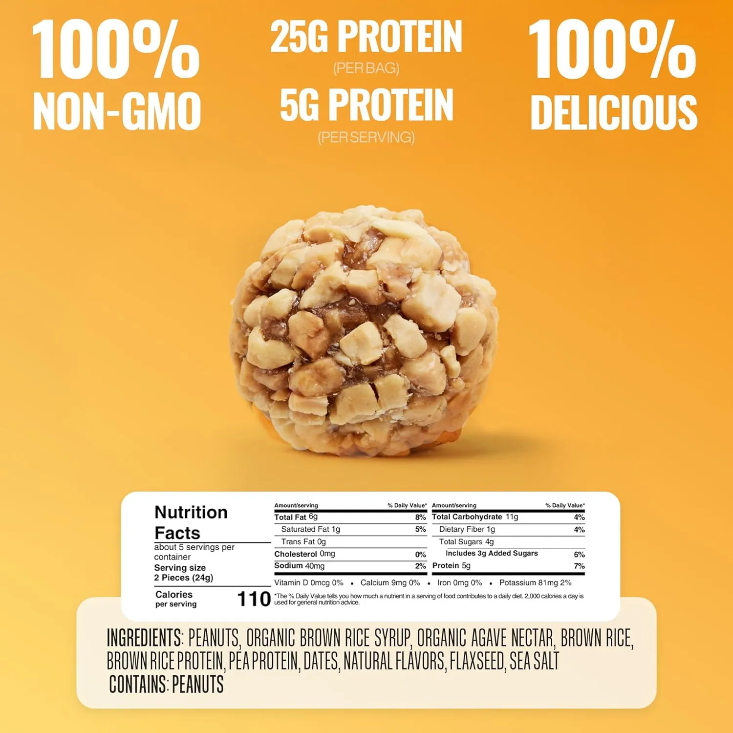 The Gluten Free Brothers Peanut Butter Bites - Gluten Free Protein Balls – Non GMO, Soy Free, Vegan – Snack Size Plant Based Protein Energy Balls, 4 oz (6 Count)