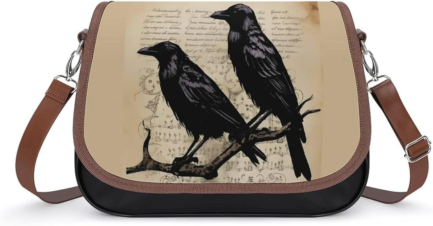 The Raven Vintage Gothic Rustic Crossbody Shoulder Messenger Women Bag Pu Leather Office Work Business for Handbag Crossbody Bag
