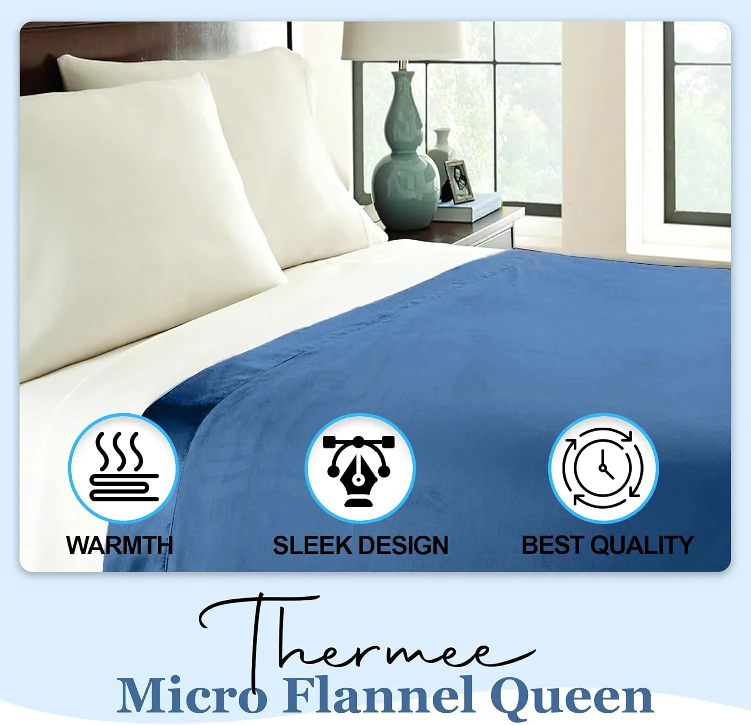 Thermee Micro Flannel Full/Queen Size Blankets, Lightweight All Seasons Cozy Blanket, Throw Blankets for Home and Living Room, Comfy & Soft Blanket for Couch, Machine Wash, No Pilling – Country Blue